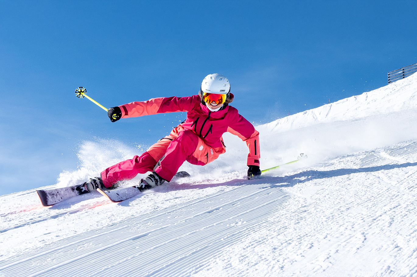 Skier on a demo pair of skis