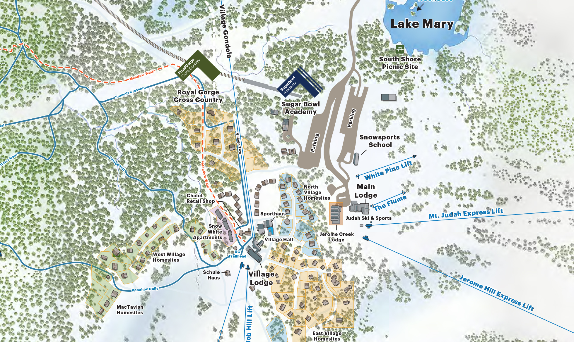 Sugar Bowl Resort Map, showing information on our 2 lodges