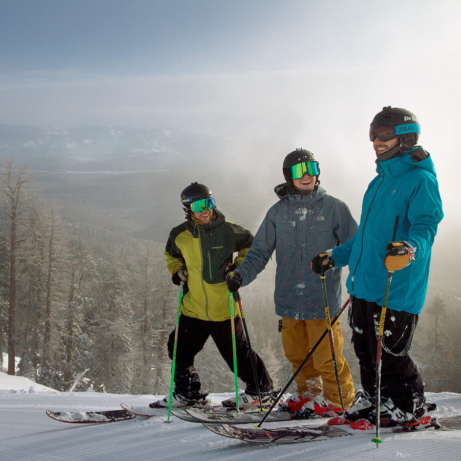 Group of skiers and boarders together at Sugar Bowl