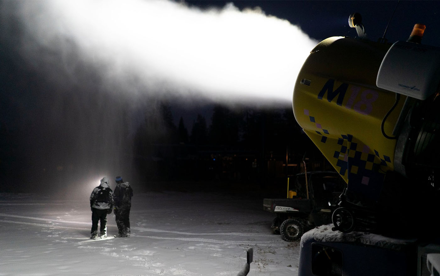 Snowmaking crew at night