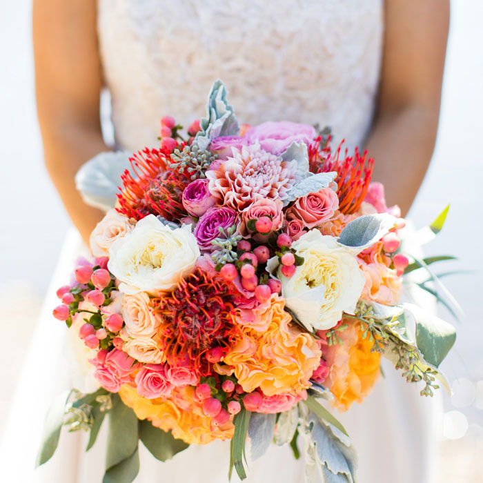 Bride holding a beautiful bouquet of flowers at Sugar Bowl Resort near Lake Tahoe