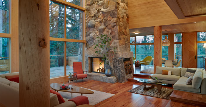 Interior living room of a mountain cabin home at Sugar Bowl Ski Resort