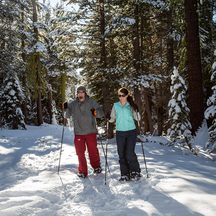 Snowshoeing the Royal Gorge trail network with ticket or pass.