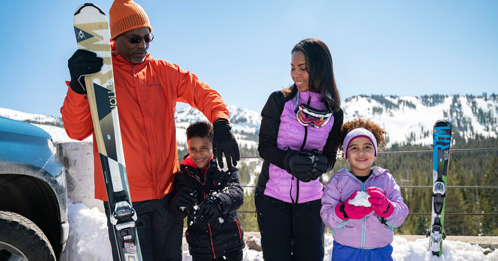 Family getting ready for their ski day.