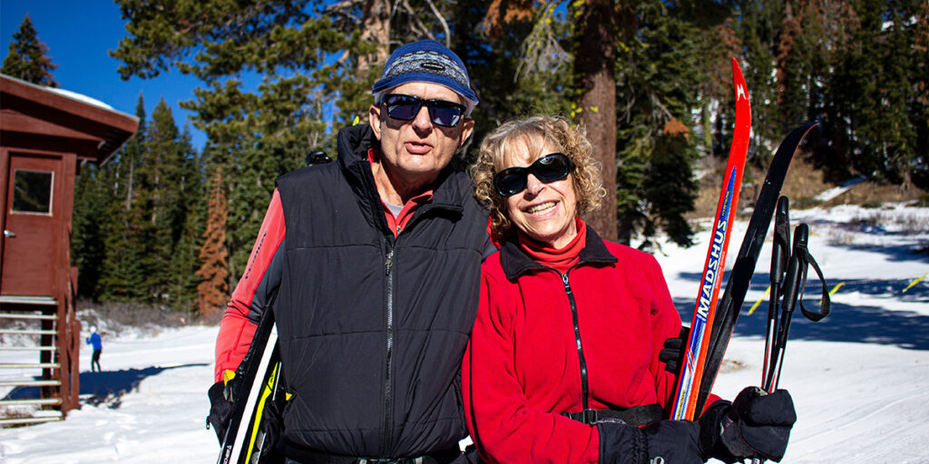 two people out with their cross country skis