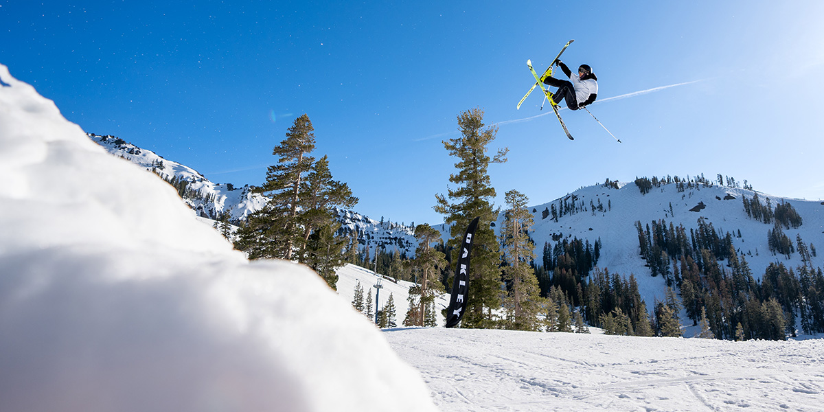 Terrain Park Skier on a large jump at Sugar Bowl Parks